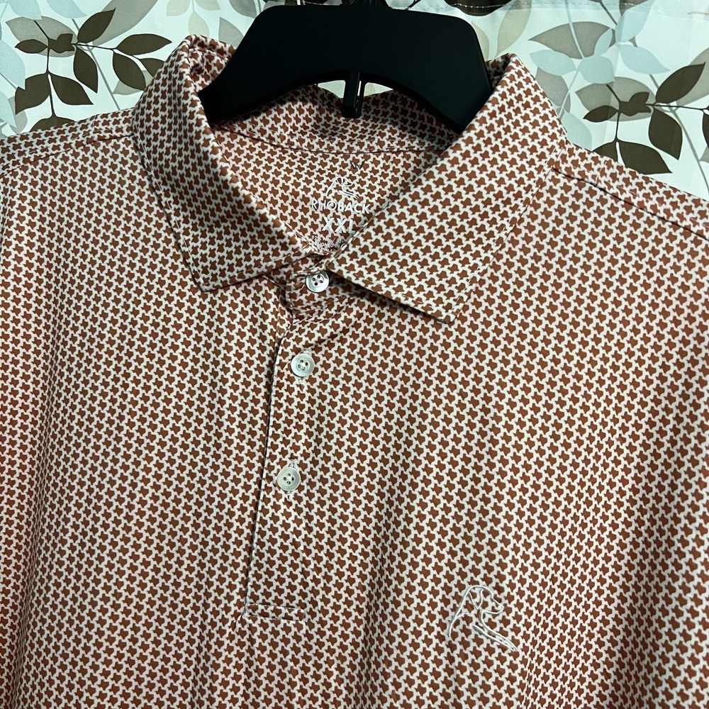 Rhoback Texas Polo Shirt Mens 2XL XXL Orange White Golf Casual Polyester Stretch
